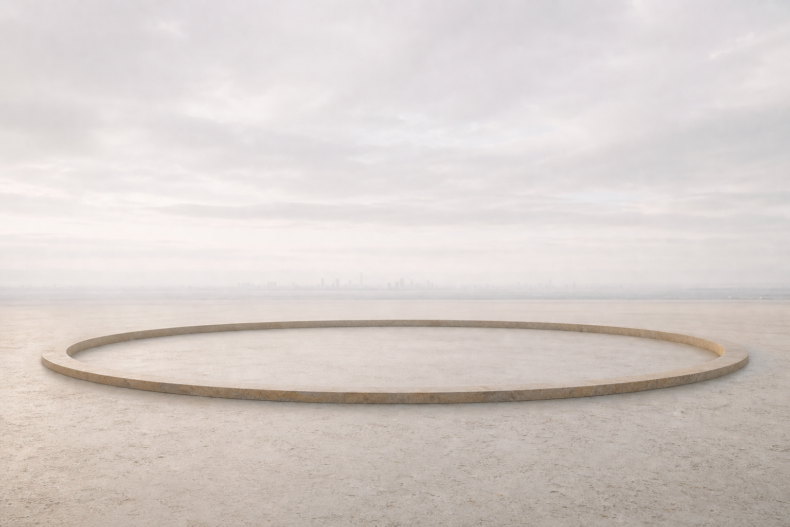A still stone ring resting on a calm plain.